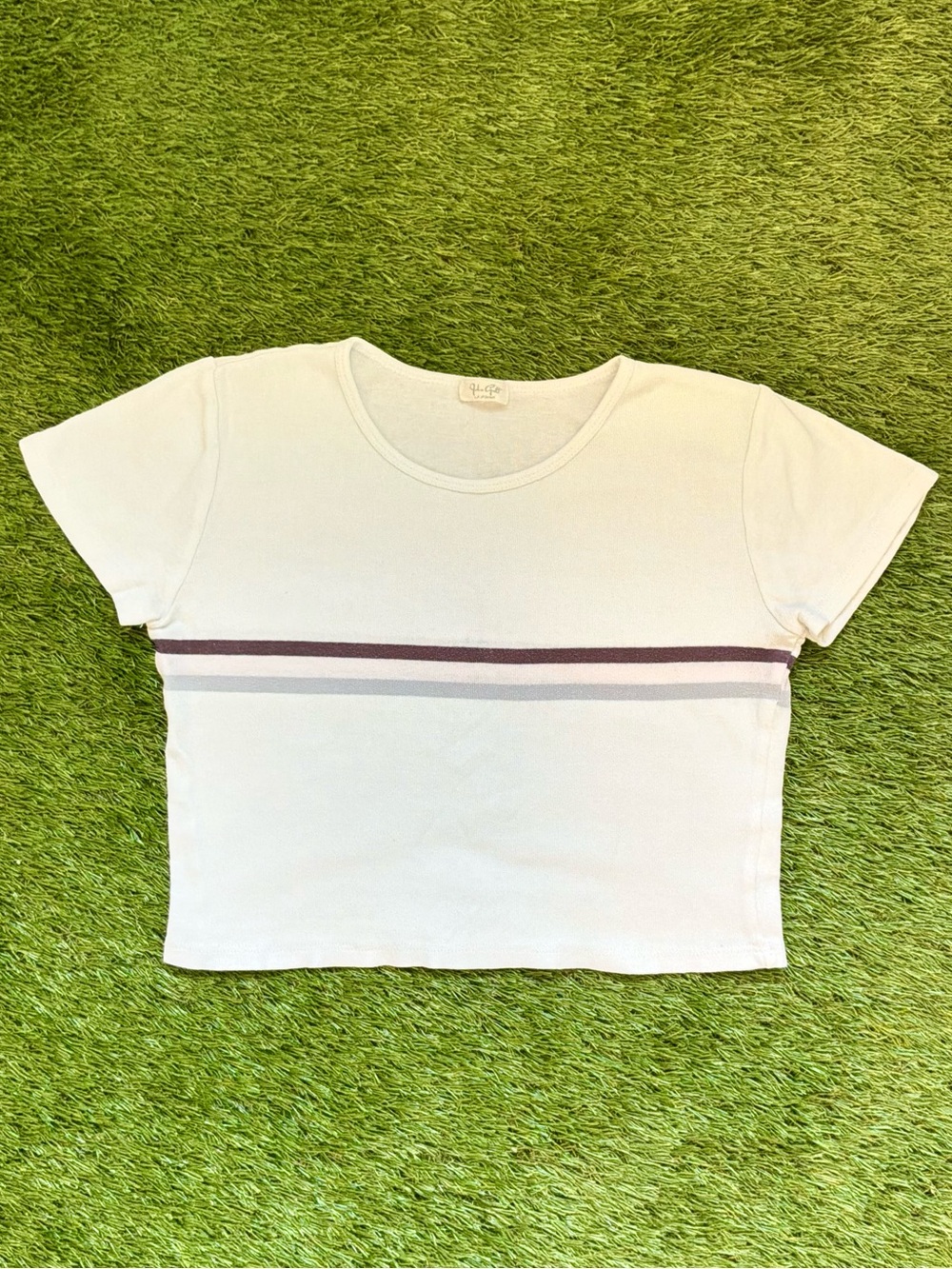 Brandy Melville John Galt Stripe Baby Tee White Size Small